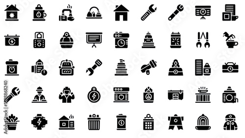 Vector Icons Set: Construction, Repair, Tools, Building, Energy, and Business Icons