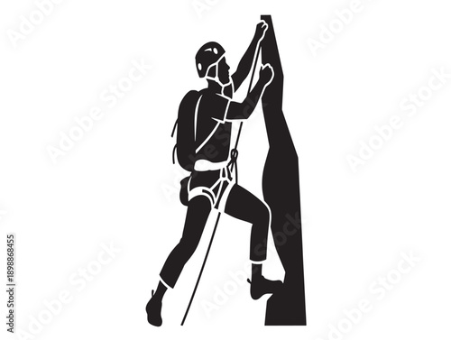 Dynamic silhouette of climbers scaling a mountain