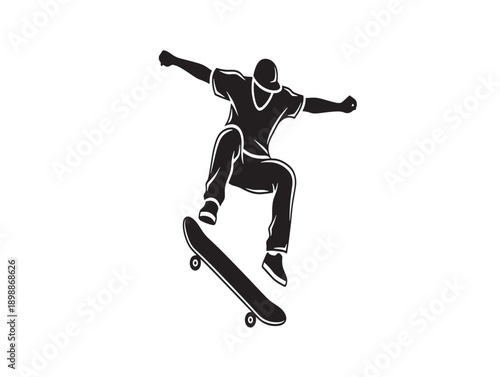 Dynamic skateboarder silhouette in mid-air