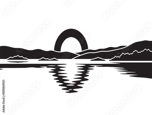 Minimalist sunset over calm waters vector illustration