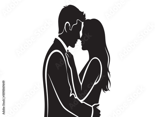 Romantic couple silhouette embracing in love