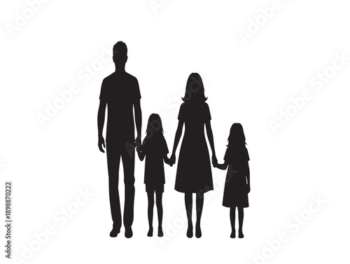 Silhouette family of four with parents and two children