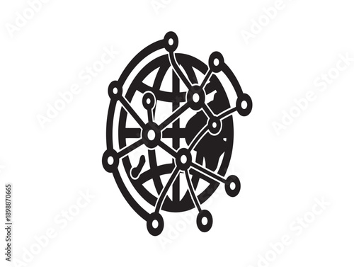 Intricate black and white gear mechanism vector illustration