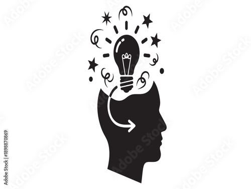 Creative idea generation with light bulb and stars