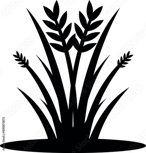 Black Wheat Stalks Silhouette Illustration - Minimalist Cereal Grain Icon for Agriculture and Organic Farming