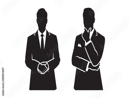Professional business handshake and arm crossed silhouettes