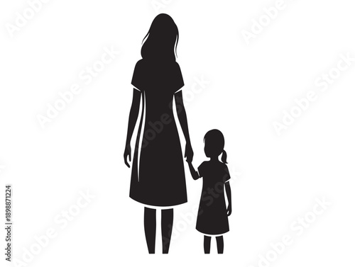 Silhouette of woman and child holding hands