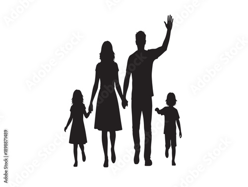 Happy family silhouette with parents and two children