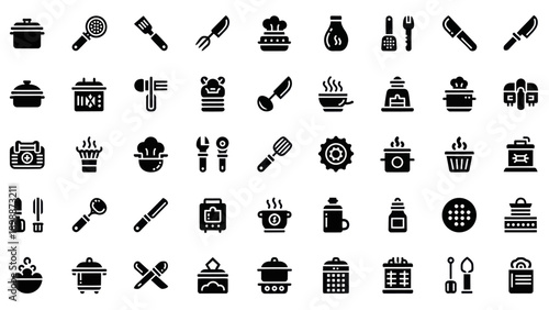 Kitchen Utensil Icons Set - Cooking Tools and Equipment Collection