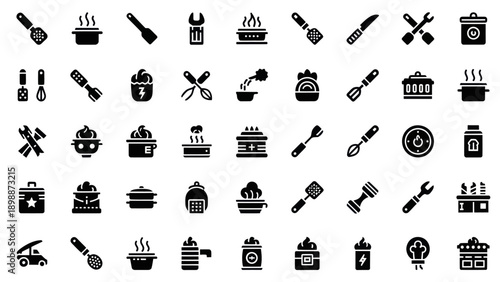 Kitchen Utensil Icons Set: Cooking Tools and Appliances Collection