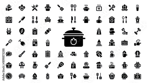 Kitchen Utensils and Cooking Icons Set