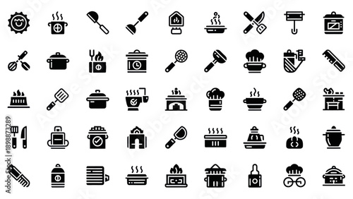 Kitchen Utensils and Cooking Icons Set