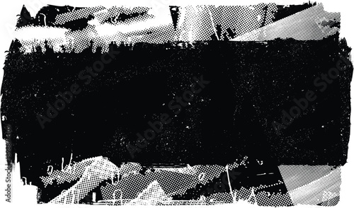 Glitch distorted grange shape . Noise grungy logo . Trendy defect error shapes . Glitched .Grunge textured . Distressed effect .Vector shapes with a halftone dots screen print texture.
