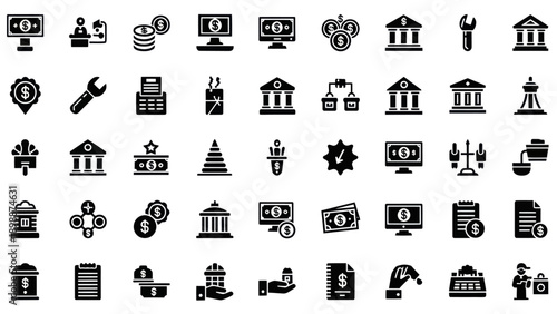 Financial Icons Set: Banking, Money, Technology, and Business Concepts