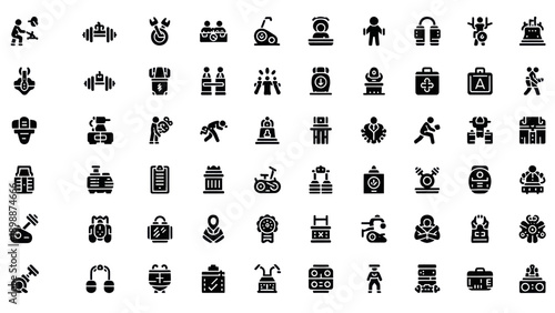 Fitness and Health Icons Set: Gym, Sports, Equipment, and Wellness Collection