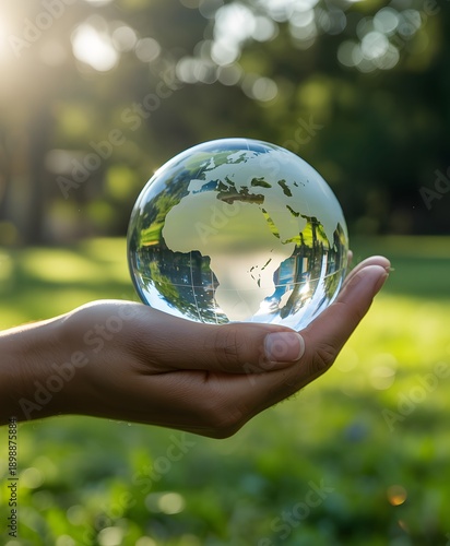 Carbon dioxide emissions concept with CO2 symbol and upward trend arrow inside transparent sphere, environmental impact and climate change illustration for sustainability, green economy and emission r