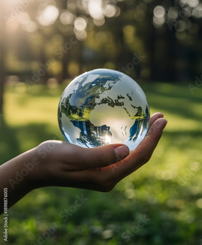 Carbon dioxide emissions concept with CO2 symbol and upward trend arrow inside transparent sphere, environmental impact and climate change illustration for sustainability, green economy and emission r