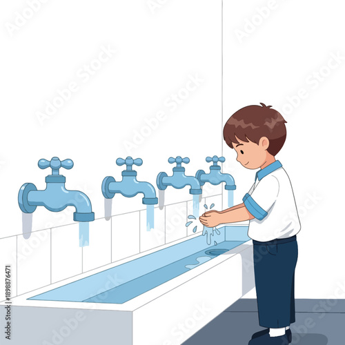 Boy Washing Hands Under Faucet.