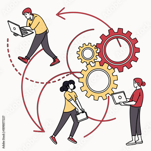 Teamwork and collaboration in modern business environment with gear mechanism