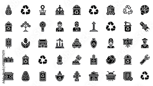 Eco Friendly Icons Set: Recycling, Energy, Sustainability, Green Technology Symbols