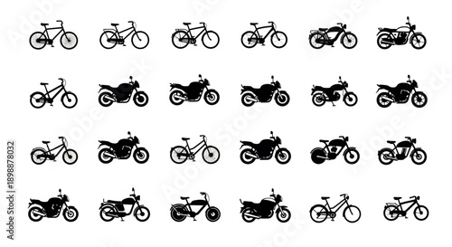 Collection of modern bicycle and motorcycle silhouettes for design