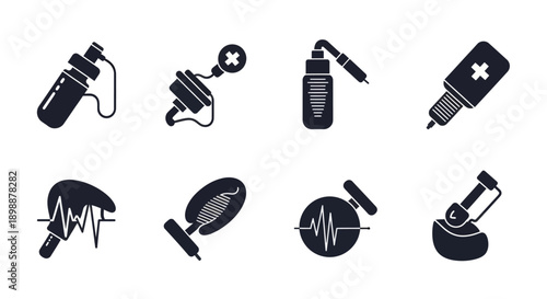 Medical equipment icons for healthcare and wellness concepts