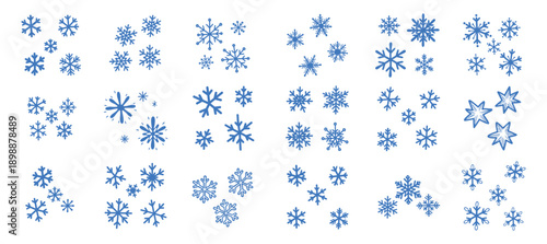 cute hand drawn snowflake doodle icons set with winter decorative ice crystals vector illustration