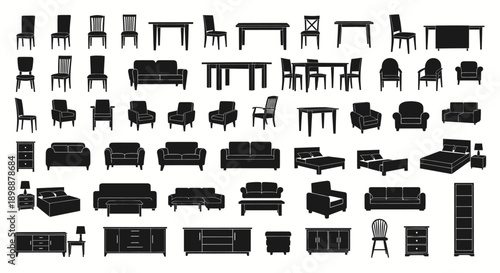 Collection of modern furniture silhouettes for interior design