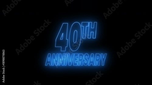 Glowing blue 40th anniversary text animation against black background. 4k animated typography Perfect for celebrating milestone events with an elegant and vibrant touch.