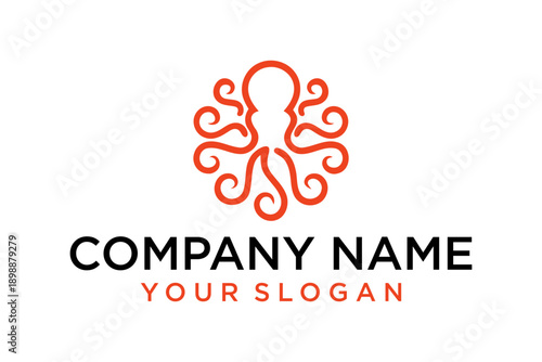 Modern Stylized Orange Octopus Line Art Logo Design for Company Branding Template
