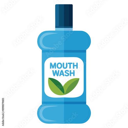 Mouthwash plastic bottle isolated on white background showing mint liquid for rinsing mouth oral sanitation hygiene product fresh dental care concept