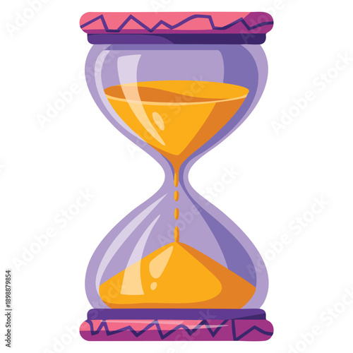 Hand drawn cartoon antique sandglass illustration with flowing sand showing time measurement mystical ritual game design hourglass deadline stopwatch isolated on white background