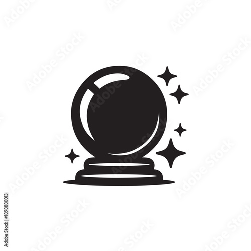 Black vector crystal ball illustration for fortune telling and fantasy design