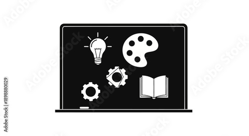 Laptop with creative and educational icons.