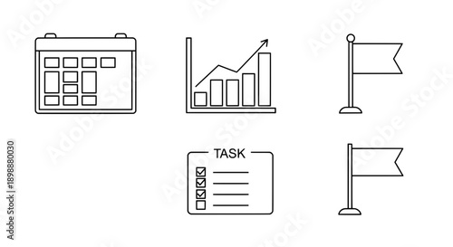 Minimalist line s for calendar, graph, flag, and task list management