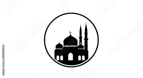 Mosque silhouette in a circle.