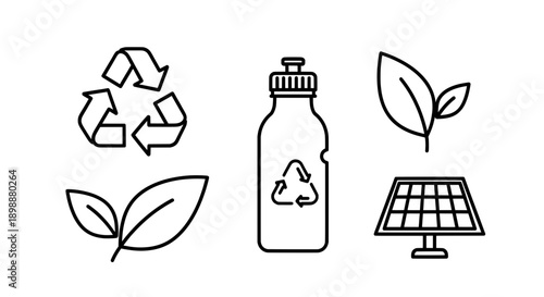 Set of four black and white line s for eco friendly recycling concepts