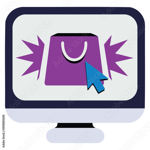 Handbag inside monitor icon of online shopping representing ecommerce retail digital purchase concept suitable for web store apps marketing visuals and online business interface design