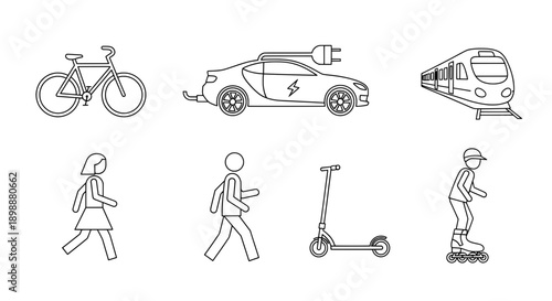 Set of six minimalist line s for various transportation modes