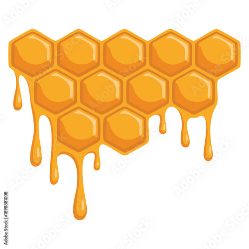Honeycomb with flowing honey cartoon vector graphic ideal for sweet food illustration natural honey product packaging and organic dessert themed designs