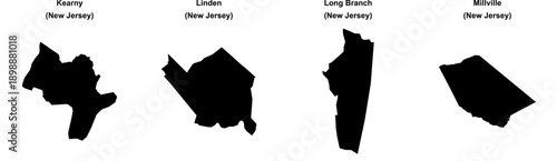 Kearny, Linden, Long Branch, Millville outline maps