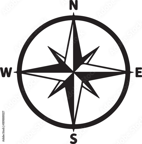 Compass Icon Silhouette Direction Navigation Symbol Black Vector Illustration