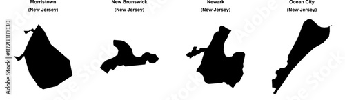 Morristown, New Brunswick, Newark, Ocean City outline maps