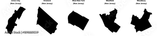 Union City, Vineland, West New York, Westfield, Woodbury outline maps