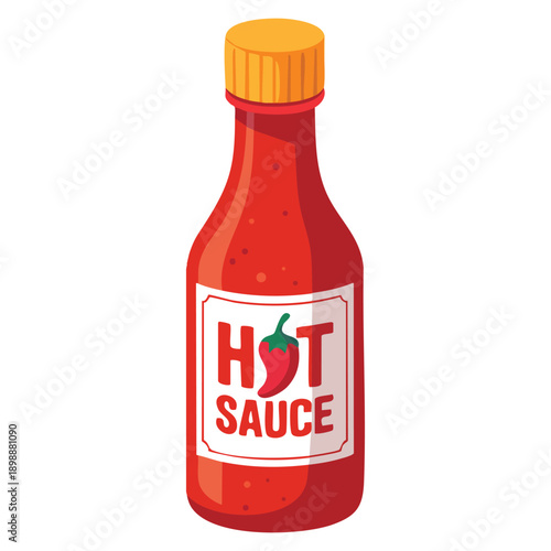 Hot sauce bottle shown as vector illustration perfect for food packaging spicy flavor concepts restaurant design and condiment branding visuals