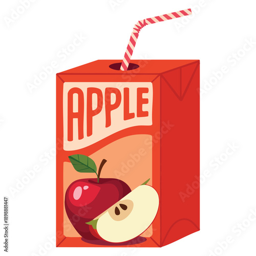 Illustration of apple juice box with straw highlighting beverage packaging suitable for kids snack branding product design and healthy drink artwork