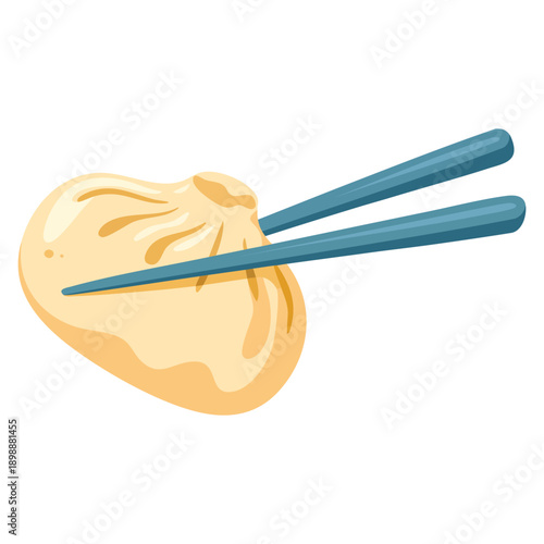 Illustration of baozi dumpling with chopsticks highlighting asian cuisine food culture ideal for menu design packaging restaurant branding and culinary themed artwork