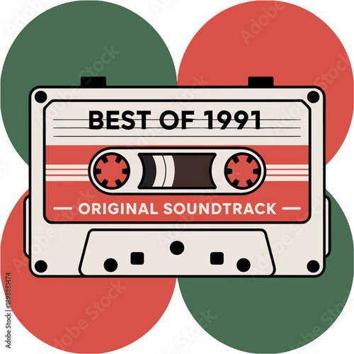 Retro 1991 Cassette Tape Illustration with Best of Label Print