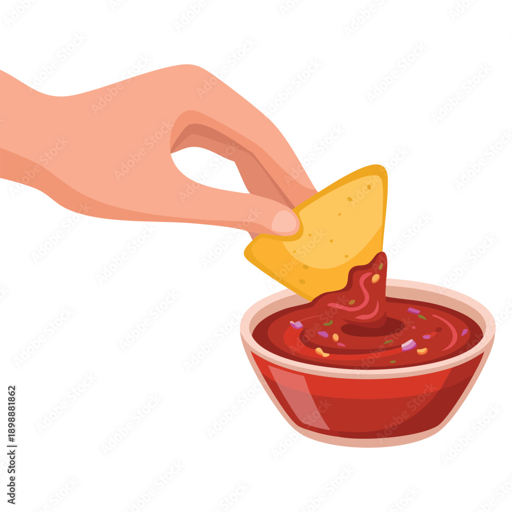 Ταπετσαρία Illustration of womans hand with french manicure dipping nachos into glass gravy