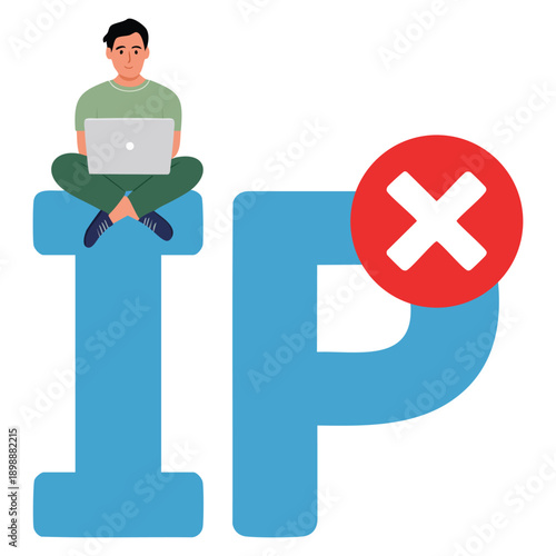 Internet blocking flat composition with isolated ban signs messages computer windows and people vector illustration showing restricted access censorship warning and digital limitation concept
